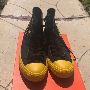 Jet Black & Yellow Converse High Tops